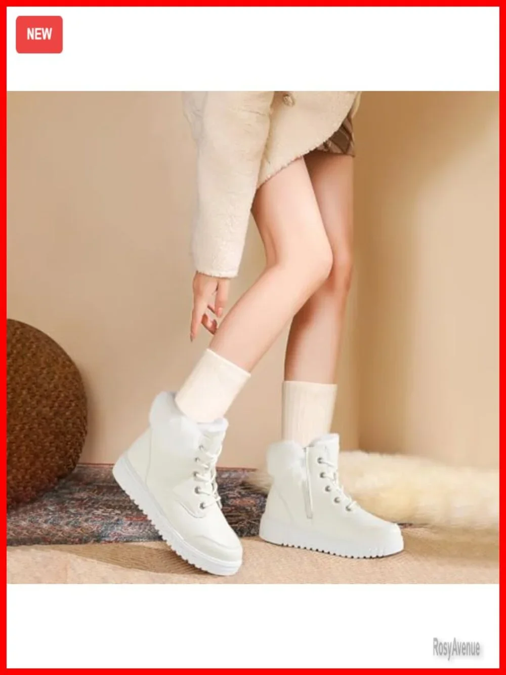Waterproof Faux Leather Snow Boots with Side Zipper, Warm Lining Ankle Booties